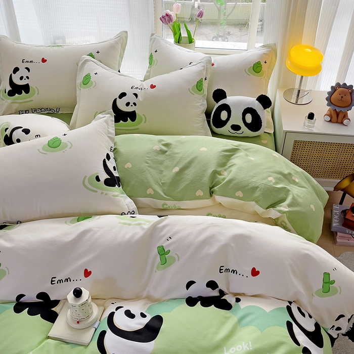 91家纺网 家纺一手货源 找家纺 依庭 2025新款全棉印花花卉款四件套单品系列-四件套 熊猫乐园