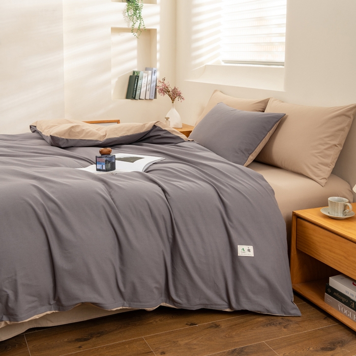 91家纺网 家纺一手货源 找家纺 居美良品 2025新款100%全棉色织水洗棉四件套 深灰-咖