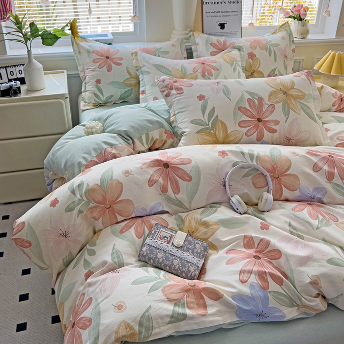 91家纺网 家纺一手货源 找家纺 依庭 2025新款全棉印花花卉款四件套单品系列-四件套 云裳花谷