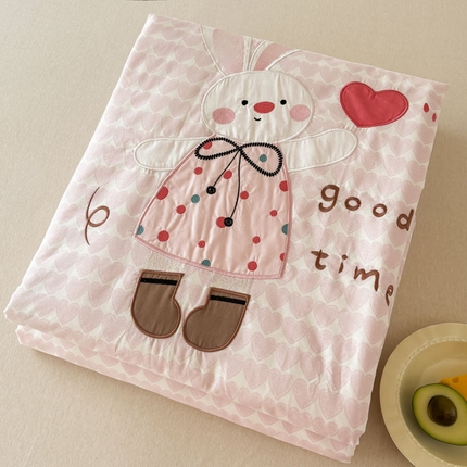 鸣升家纺  2025新款精梳全棉纯棉绣花夏被夏凉被空调被 爱心兔子