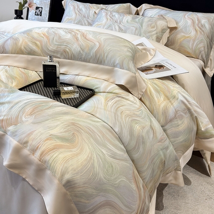 91家纺网 家纺一手货源 找家纺 （总）东方名伶 2025新款莱赛尔兰精天丝棉数码印花宽边四件套