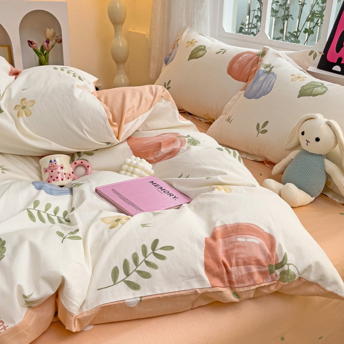 91家纺网 家纺一手货源 找家纺 依庭 2025新款全棉印花花卉款四件套单品系列-四件套 楠得遇见