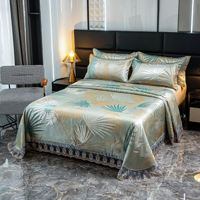 91家纺网 家纺一手货源 找家纺 席皇后  2025新款可机洗抗菌提花冰丝席 富贵叶