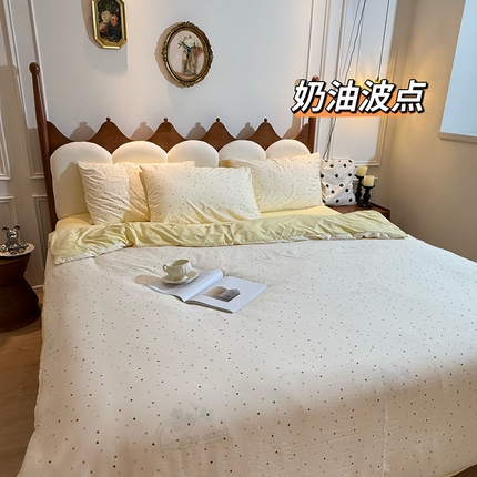 美丽坊 2025新款双层纱A类提花沐纱棉木棉四件套 奶油波点