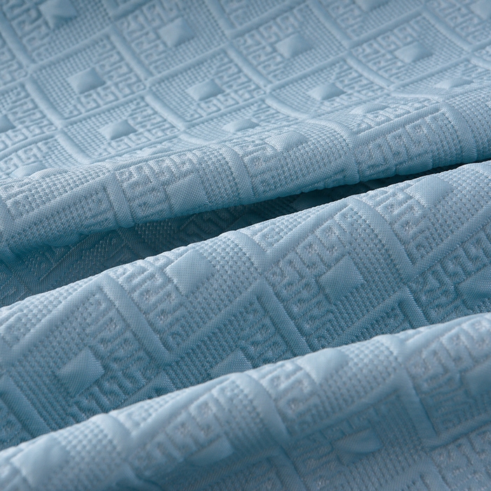 91家纺网 家纺一手货源 找家纺 畅畅家纺 2025新款立体提花凉豆豆席床裙款凉席 时尚空间-蓝