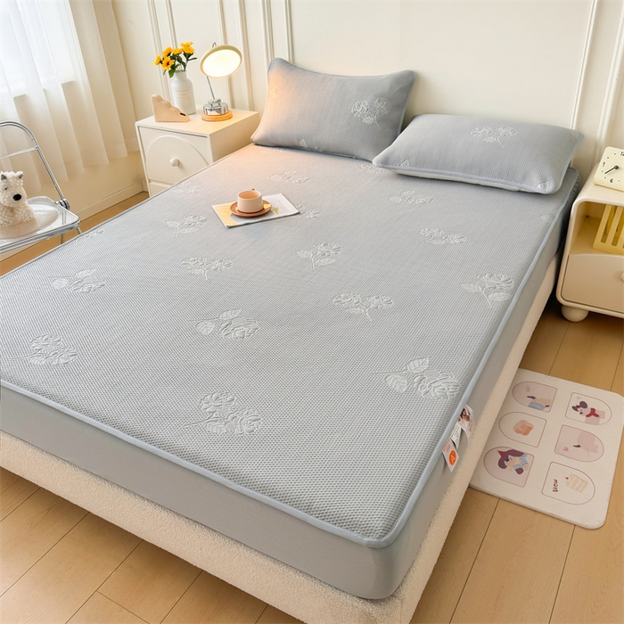 91家纺网 家纺一手货源 找家纺 恒爱   2025新款冰丝牡丹花床笠 浅灰