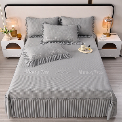 91家纺网 家纺一手货源 找家纺 畅畅家纺 2025新款立体提花凉豆豆席床裙款凉席 时尚空间-粉