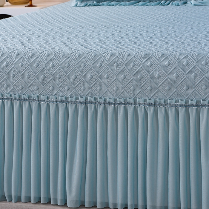 91家纺网 家纺一手货源 找家纺 畅畅家纺 2025新款立体提花凉豆豆席床裙款凉席 时尚空间-蓝