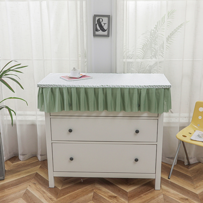 91家纺网 家纺一手货源 找家纺 2025新款防滑防尘斗柜套裙边-水波纹系列 浅绿