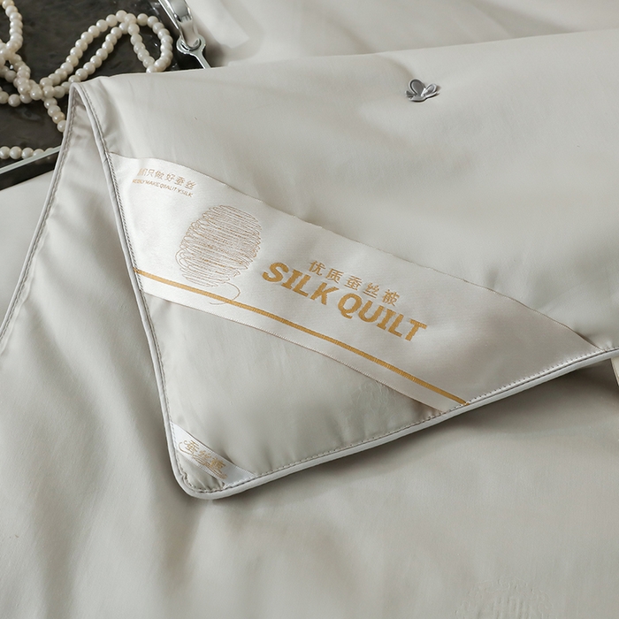 91家纺网 家纺一手货源 找家纺 畅畅家纺 2025新款100%柞蚕丝被野生天然纯蚕丝全棉提花夏被子春秋被冬被子被芯柞蚕丝 双喜-淡雅灰