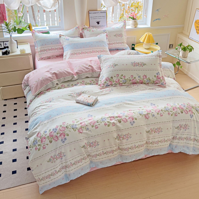 91家纺网 家纺一手货源 找家纺 依庭 2025新款全棉印花花卉款四件套单品系列-四件套 云听若舞