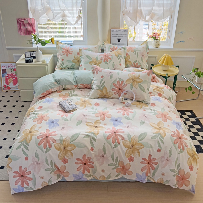 91家纺网 家纺一手货源 找家纺 依庭 2025新款全棉印花花卉款四件套单品系列-四件套 云裳花谷