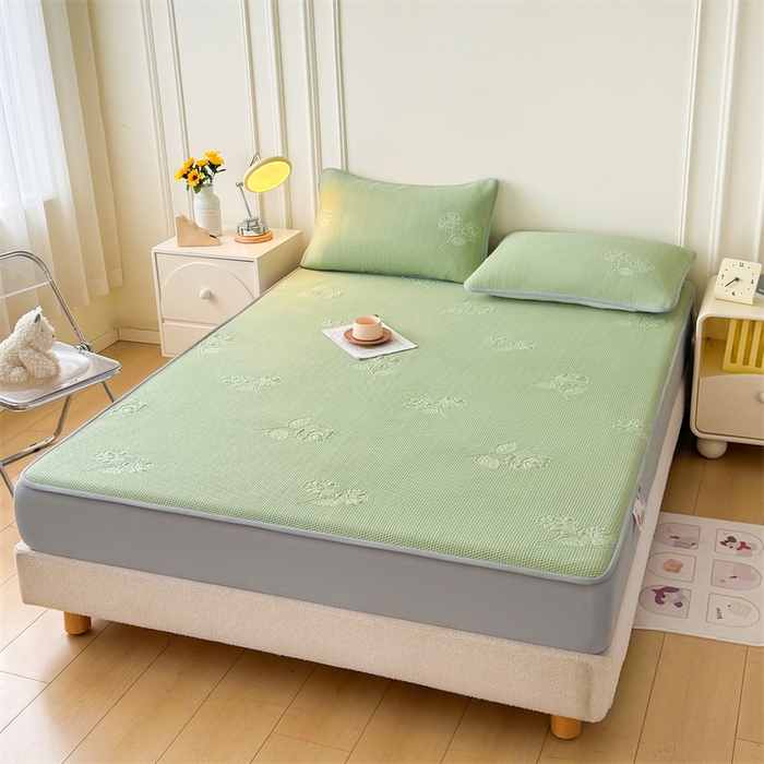 91家纺网 家纺一手货源 找家纺 恒爱   2025新款冰丝牡丹花床笠 抹茶绿