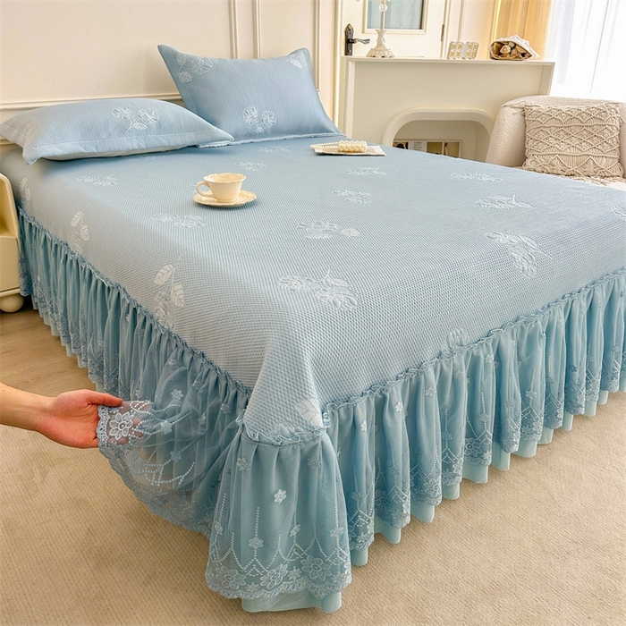 91家纺网 家纺一手货源 找家纺 恒爱   2025新款冰丝牡丹花床盖 蓝灰