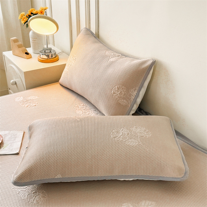 91家纺网 家纺一手货源 找家纺 恒爱   2025新款冰丝牡丹花床笠 卡其