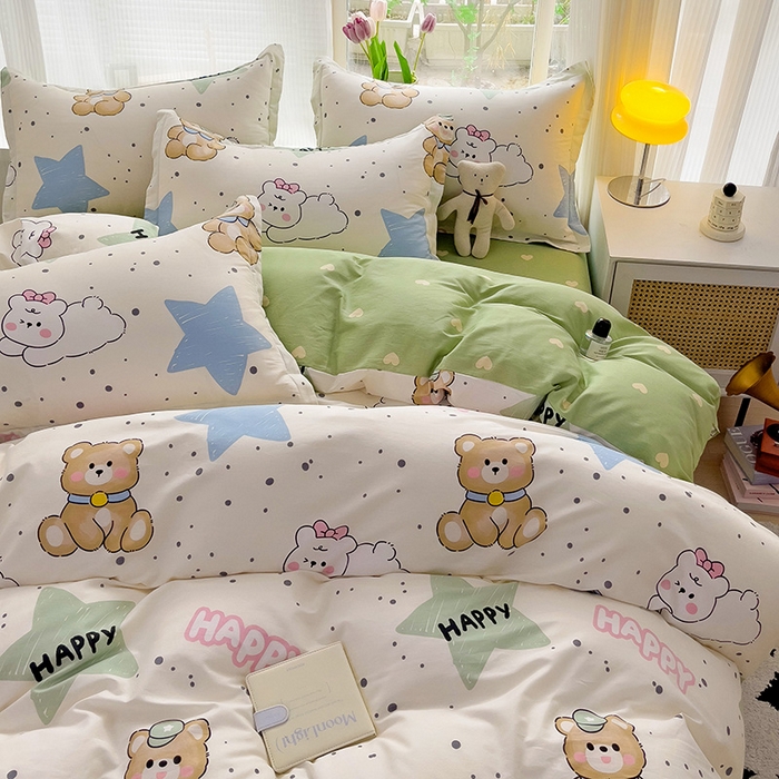 91家纺网 家纺一手货源 找家纺 依庭 2025新款全棉印花花卉款四件套单品系列-四件套 幸运星