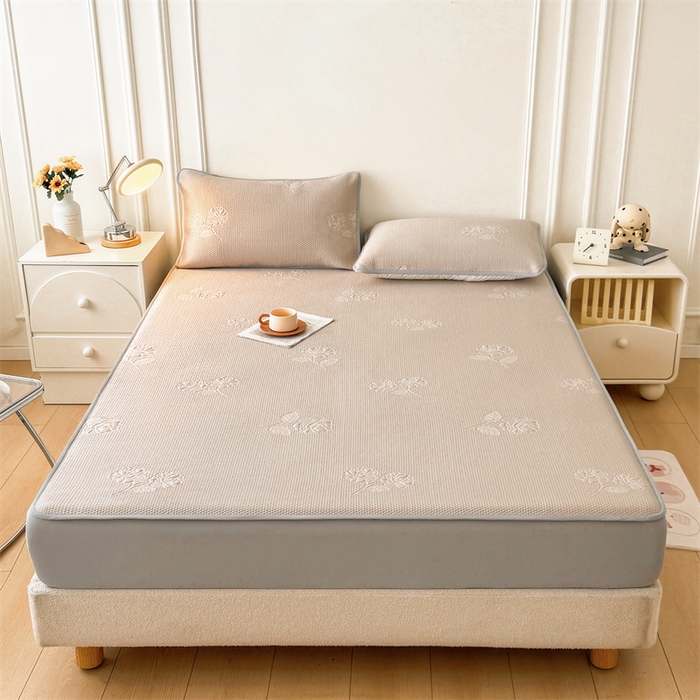 91家纺网 家纺一手货源 找家纺 恒爱   2025新款冰丝牡丹花床笠 卡其