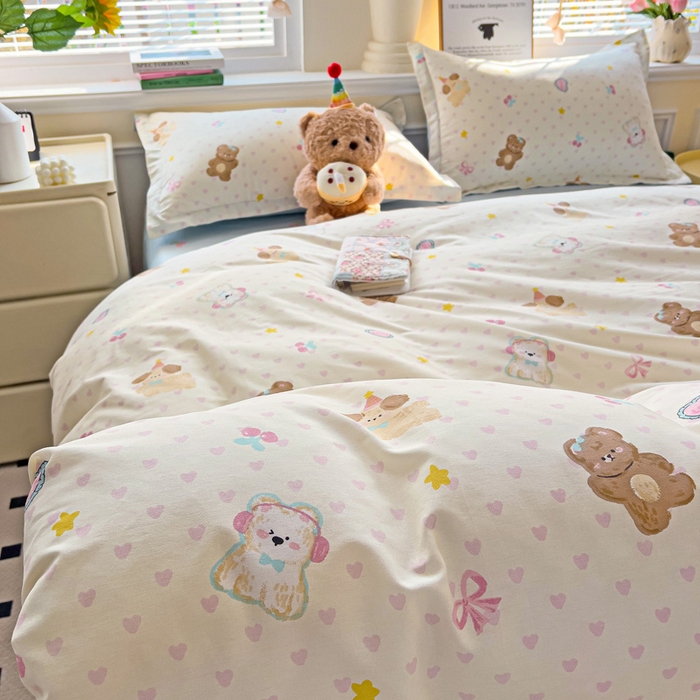 91家纺网 家纺一手货源 找家纺 依庭 2025新款全棉印花花卉款四件套单品系列-四件套 芋泥小狗