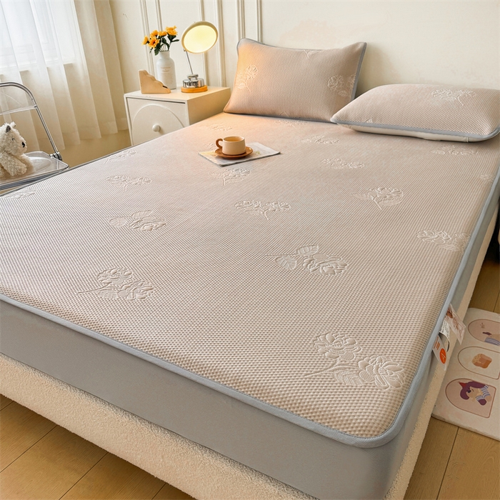 91家纺网 家纺一手货源 找家纺 恒爱   2025新款冰丝牡丹花床笠 卡其