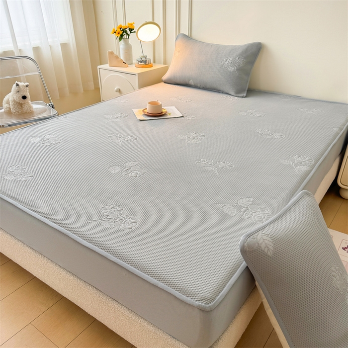 91家纺网 家纺一手货源 找家纺 恒爱   2025新款冰丝牡丹花床笠 浅灰