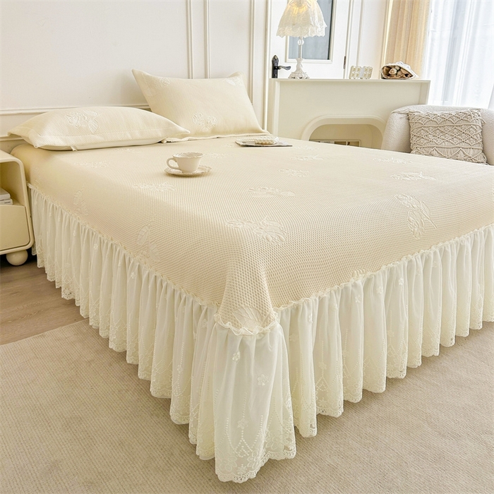 91家纺网 家纺一手货源 找家纺 恒爱   2025新款冰丝牡丹花床盖 象牙白