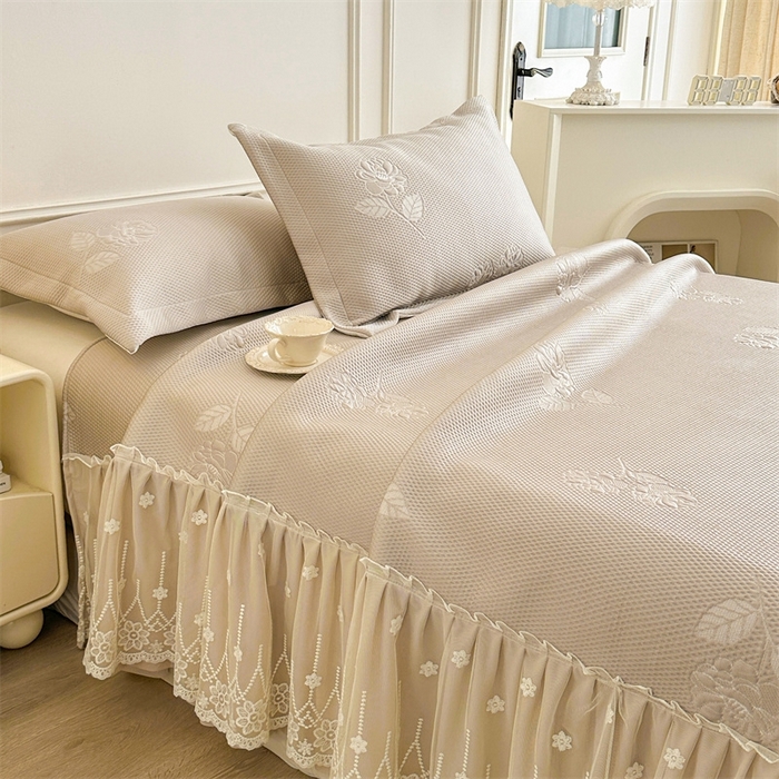 91家纺网 家纺一手货源 找家纺 恒爱   2025新款冰丝牡丹花床盖 卡其