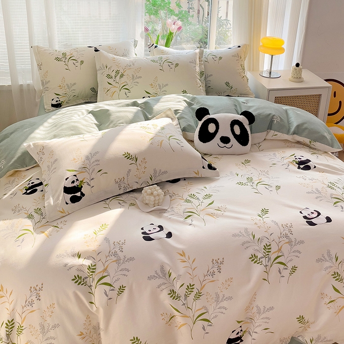 91家纺网 家纺一手货源 找家纺 依庭 2025新款全棉印花花卉款四件套单品系列-四件套 熊猫仔仔