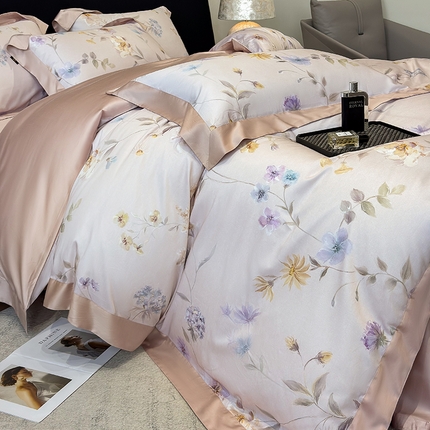 91家纺网 家纺一手货源 找家纺 （总）东方名伶 2025新款莱赛尔兰精天丝棉数码印花宽边四件套