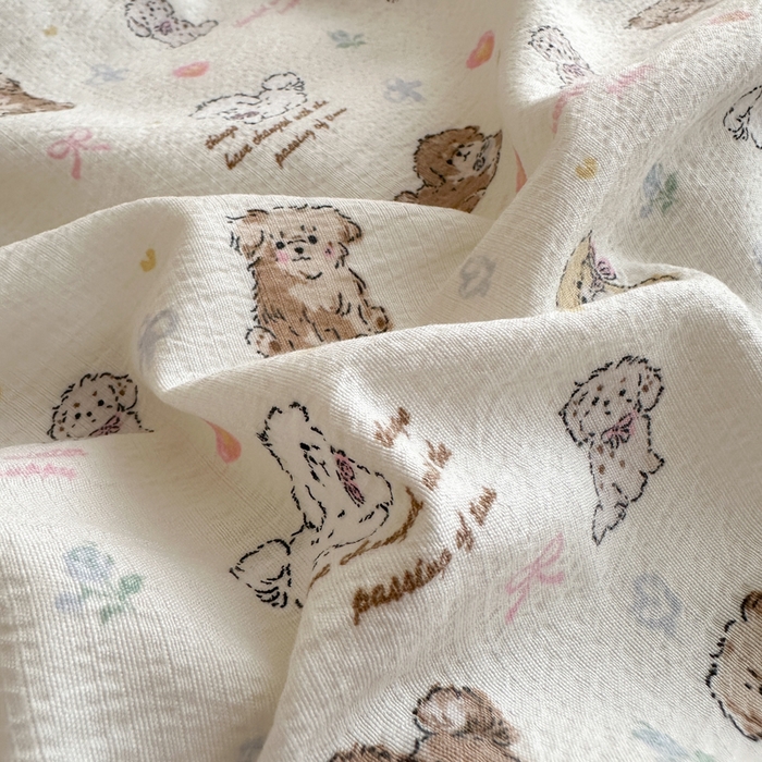 91家纺网 家纺一手货源 找家纺 一霖家纺 2025新款云感双层纱花边款四件套 小奶狗