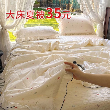 91家纺网 家纺一手货源 找家纺 韩秀 2025新款水洗棉夹棉韩版花边夏被小清新针织棉小碎花皱皱棉双层纱软糯感夏凉被空调被泡泡棉被四季跑量款 蝶梦