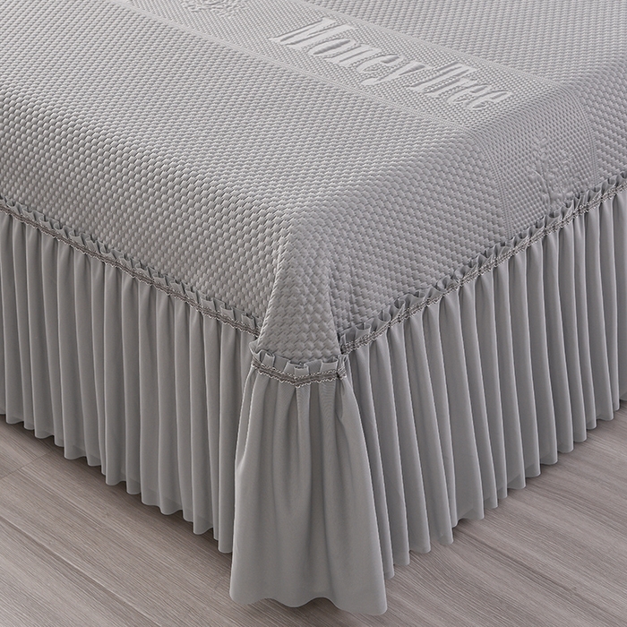 91家纺网 家纺一手货源 找家纺 畅畅家纺 2025新款立体提花凉豆豆席床裙款凉席 金钱树-灰