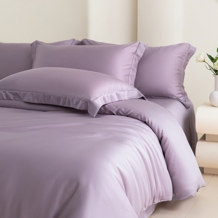 91家纺网 家纺一手货源 找家纺 禧澜庭 2025新款纯色夏季凉感天丝四件套莱赛尔纤维冰丝四件套 风信紫