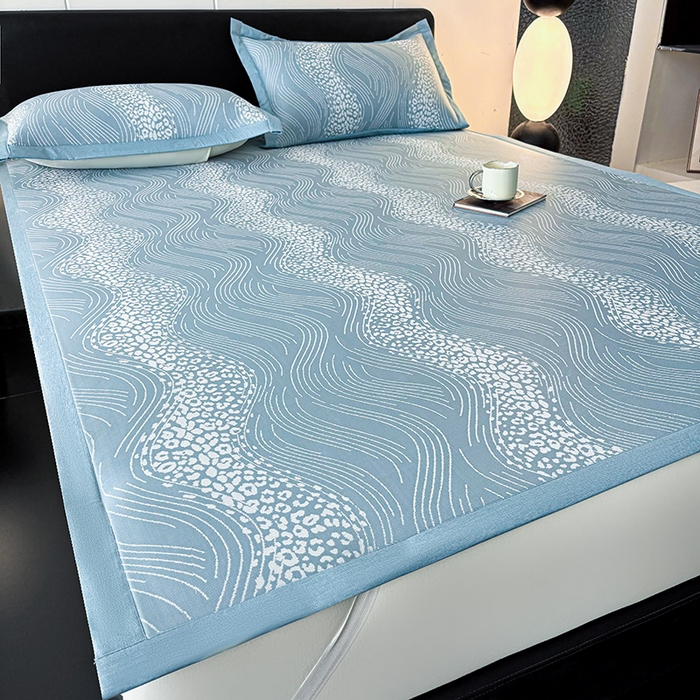 91家纺网 家纺一手货源 找家纺 2025新款A类PE提花凉席-波光粼粼 波光粼粼-以太兰