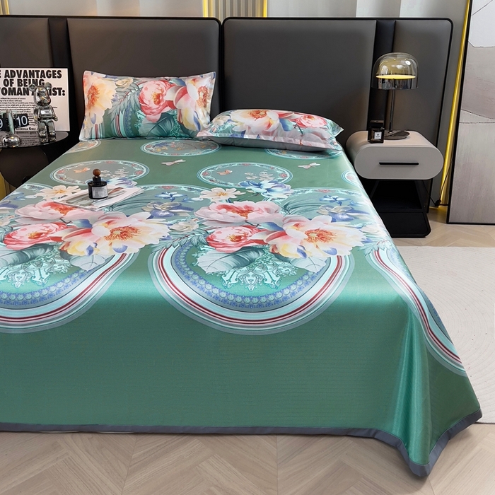 91家纺网 家纺一手货源 找家纺 悦织湾家纺2025新款斜纹提花冰丝席三件套夏季凉感冰丝席子枕套1对夏凉席床单 风韵