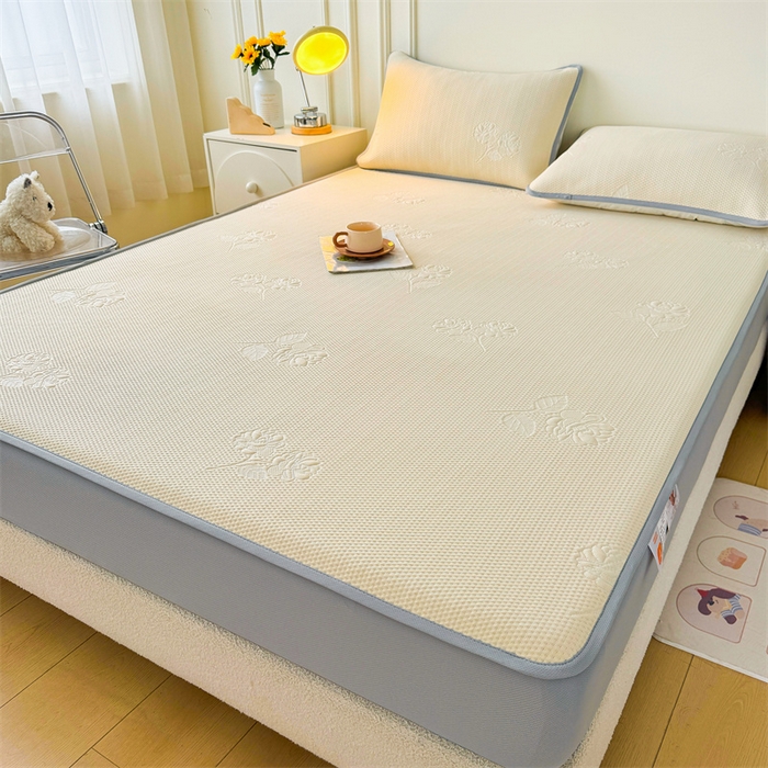 91家纺网 家纺一手货源 找家纺 恒爱   2025新款冰丝牡丹花床笠 象牙白