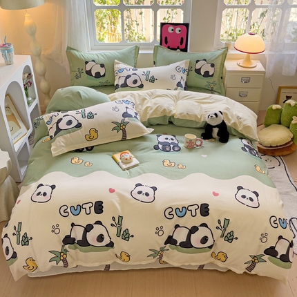 依庭 2025新款全棉印花花卉款四件套单品系列-四件套 熊猫溪水