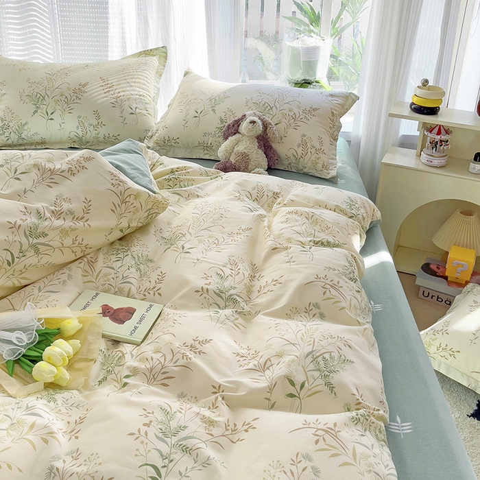 91家纺网 家纺一手货源 找家纺 依庭 2025新款全棉印花花卉款四件套单品系列-四件套 仙草