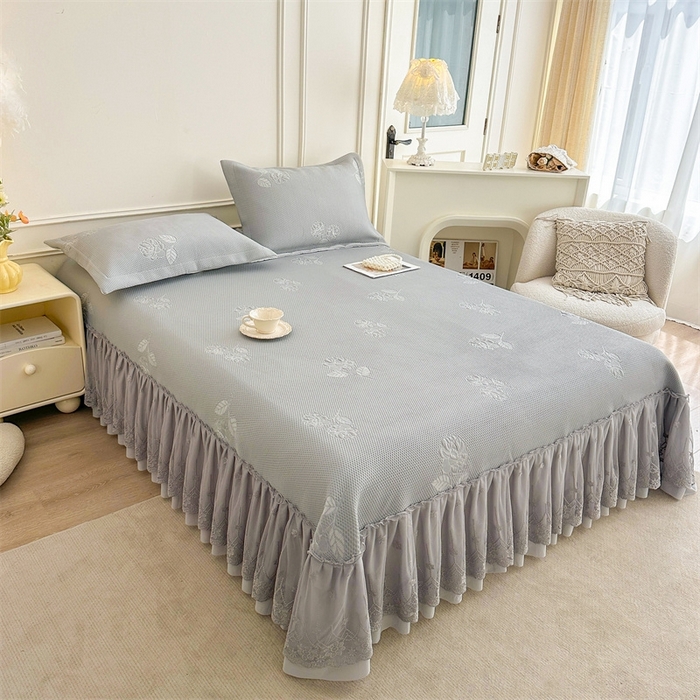 91家纺网 家纺一手货源 找家纺 恒爱   2025新款冰丝牡丹花床盖 浅灰