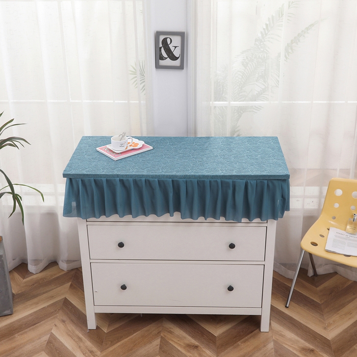 91家纺网 家纺一手货源 找家纺 2025新款防尘防滑斗柜套裙边-小树叶系列 水蓝