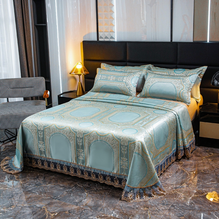 91家纺网 家纺一手货源 找家纺 席皇后  2025新款可机洗抗菌提花冰丝席 金碧辉煌