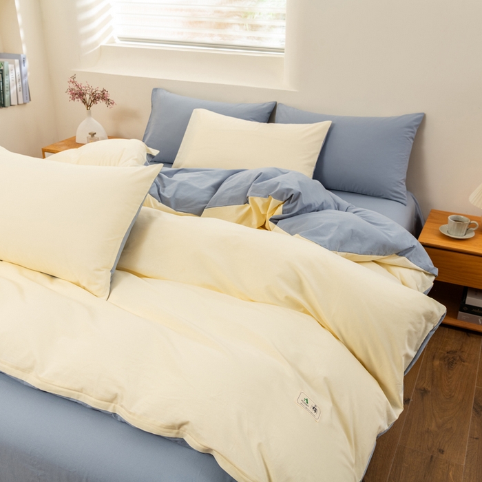 91家纺网 家纺一手货源 找家纺 居美良品 2025新款100%全棉色织水洗棉四件套 奶昔-蓝