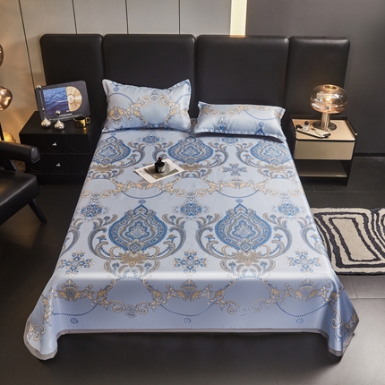 91家纺网 家纺一手货源 找家纺 悦织湾家纺2025新款斜纹提花冰丝席三件套夏季凉感冰丝席子枕套1对夏凉席床单 摩登格调