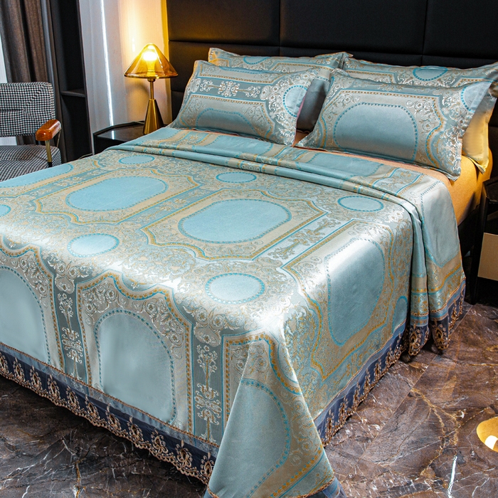 91家纺网 家纺一手货源 找家纺 席皇后  2025新款可机洗抗菌提花冰丝席 金碧辉煌