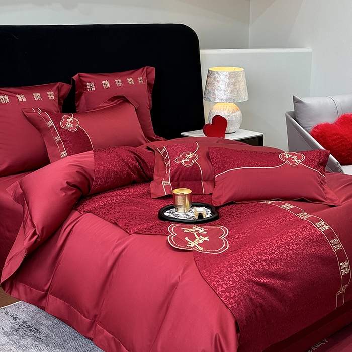 91家纺网 家纺一手货源 找家纺 （总）2025新款婚庆四件套亲肤棉刺绣磨毛婚庆四件套