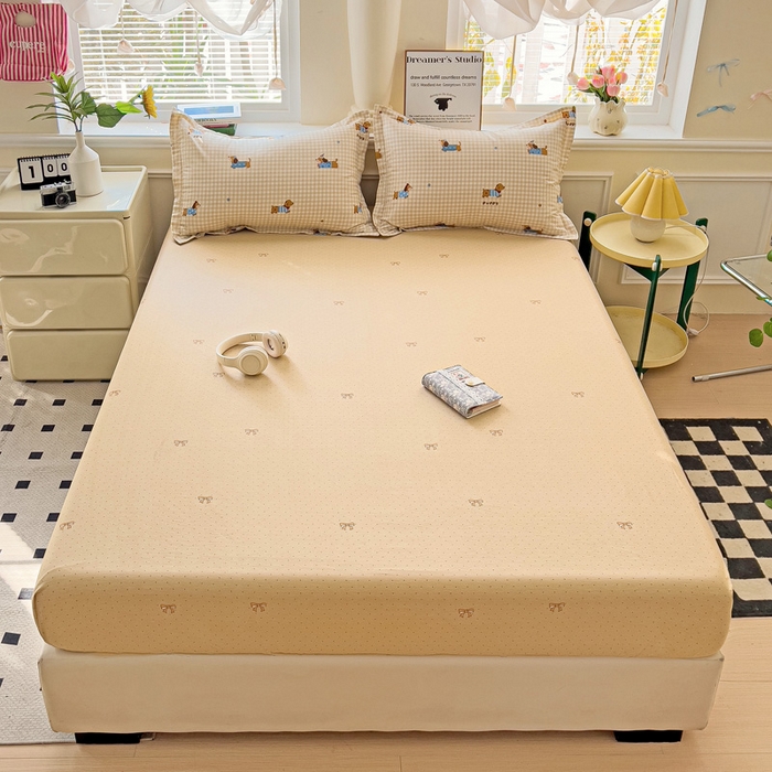 91家纺网 家纺一手货源 找家纺 依庭 2025新款全棉印花花卉款四件套单品系列-单床笠 俏皮狗