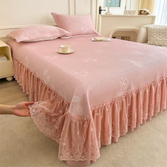 91家纺网 家纺一手货源 找家纺 恒爱   2025新款冰丝牡丹花床盖 豆沙