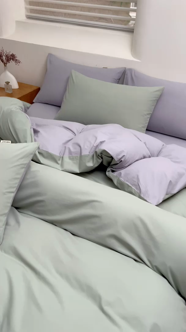 91家纺网 家纺一手货源 找家纺 居美良品 2025新款100%全棉色织水洗棉四件套 松绿-灰