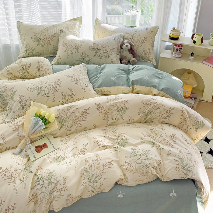 91家纺网 家纺一手货源 找家纺 依庭 2025新款全棉印花花卉款四件套单品系列-四件套 仙草