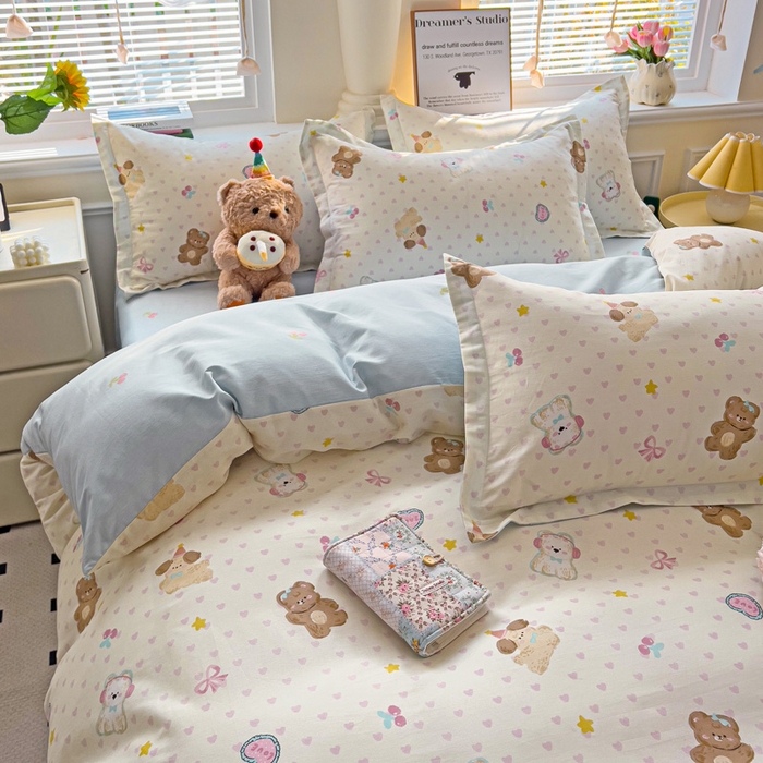 91家纺网 家纺一手货源 找家纺 依庭 2025新款全棉印花花卉款四件套单品系列-四件套 芋泥小狗