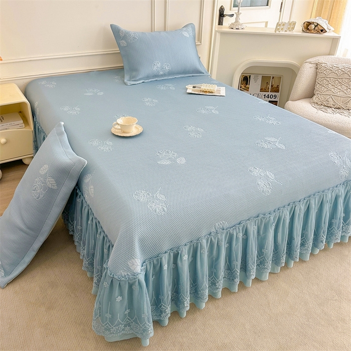 91家纺网 家纺一手货源 找家纺 恒爱   2025新款冰丝牡丹花床盖 蓝灰